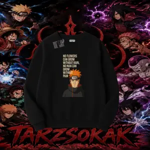 Pain nagato Naruto Anime Karakter Oversize Unisex Bisiklet Yaka Sweatshirt Beyaz