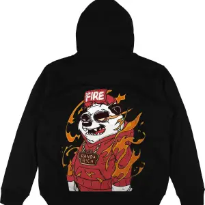 Panda Fire Oversize Unisex Kapüşonlu Sweatshirt Hoodie Beyaz