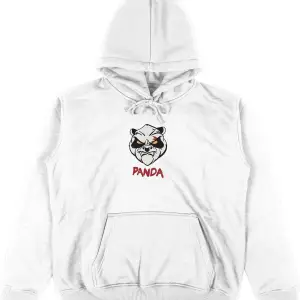 Panda Fire Oversize Unisex Kapüşonlu Sweatshirt Hoodie Beyaz