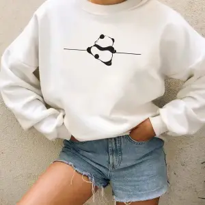 Panda Print Drop Shoulder Sweatshirt Beyaz