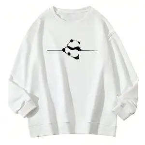 Panda Print Drop Shoulder Sweatshirt Beyaz