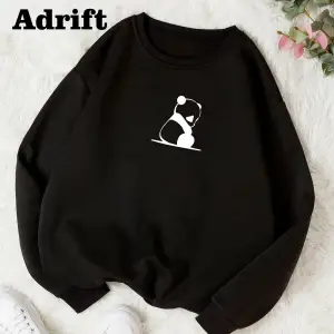 Panda Renkli Oversize Bisiklet Yaka Pamuklu Sweatshirt Beyaz