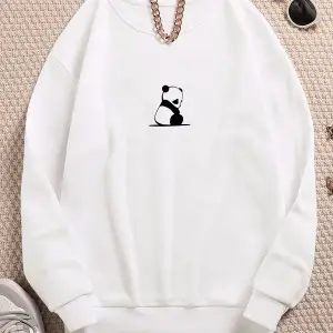 Panda Renkli Oversize Bisiklet Yaka Pamuklu Sweatshirt Beyaz