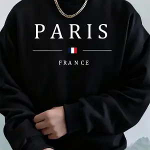 Paris Fransa Bayrağı Baskılı Erkek Kapüşonlu Üstleri Sonbahar Büyük Beden Sweatshirt Hip Hop