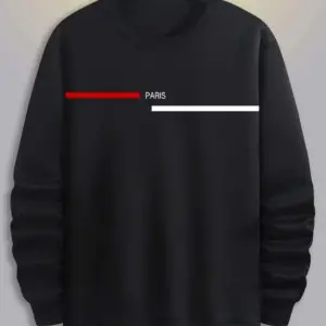 PARİS Oversize Bisiklet Yaka Pamuklu Sweatshirt Siyah