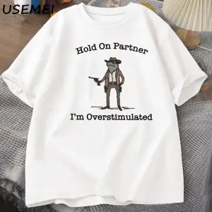 Partnera Tut Im Overstimüle T-Shirt Rahat Pamuk Kısa Kollu Kovboy Kurbağa Tshirt Unhinged We 2876