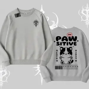 Paw Sitive Kedi Arka Baskılı Biskilet Sweatshirt