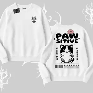 Paw Sitive Kedi Arka Baskılı Biskilet Sweatshirt