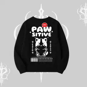 Paw Sitive Kedi Arka Baskılı Biskilet Sweatshirt