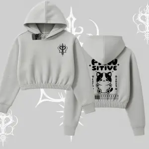Paw Sitive Kedi Arka Baskılı Kapşonlu Crop Sweatshirt