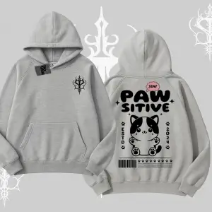 Paw Sitive Kedi Arka Baskılı Kapşonlu Sweatshirt