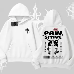 Paw Sitive Kedi Arka Baskılı Kapşonlu Sweatshirt