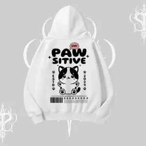 Paw Sitive Kedi Arka Baskılı Kapşonlu Sweatshirt
