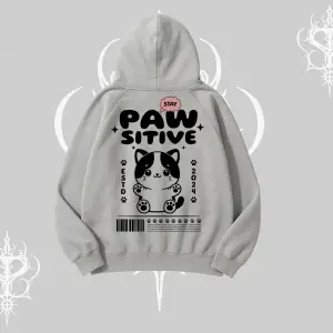 Paw Sitive Kedi Arka Baskılı Kapşonlu Sweatshirt
