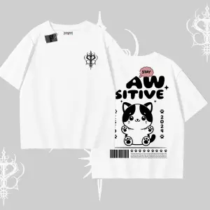 Paw Sitive Kedi Arka Baskılı Oversize Tshirt