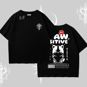 Paw Sitive Kedi Arka Baskılı Oversize Tshirt
