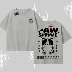 Paw Sitive Kedi Arka Baskılı Oversize Tshirt
