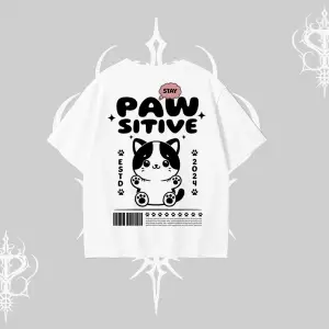 Paw Sitive Kedi Arka Baskılı Oversize Tshirt