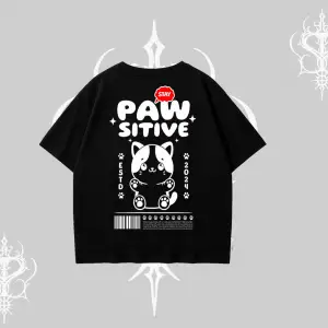 Paw Sitive Kedi Arka Baskılı Oversize Tshirt