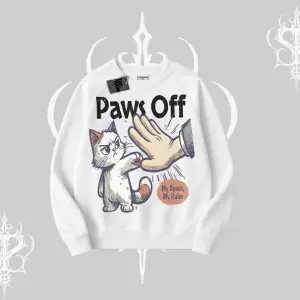 Paws Off Yazılı Kedi Baskılı Streetwear Biskilet Sweatshirt