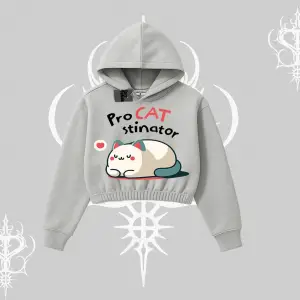 Paws Off Yazılı Kedi Baskılı Streetwear Kapşonlu Crop Sweatshirt