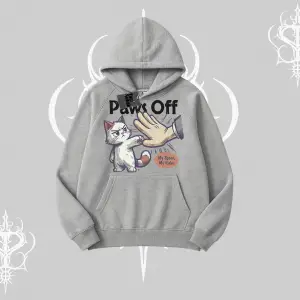 Paws Off Yazılı Kedi Baskılı Streetwear Kapşonlu Sweatshirt