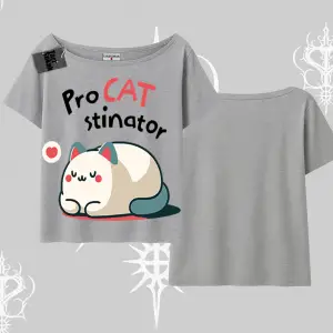 Paws Off Yazılı Kedi Baskılı Streetwear Kayık Yaka Tshirt