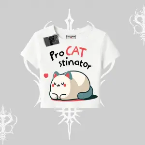 Paws Off Yazılı Kedi Baskılı Streetwear Oversize Crop Tshirt