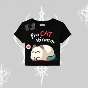 Paws Off Yazılı Kedi Baskılı Streetwear Oversize Crop Tshirt