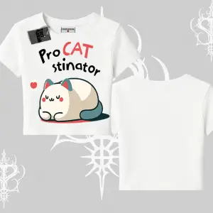 Paws Off Yazılı Kedi Baskılı Streetwear Oversize Crop Tshirt