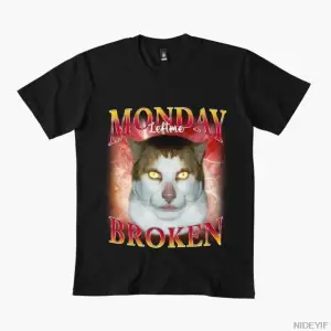 Pazartesi Bana Kırık Kedi Bıraktı Meme Erkekler Kadınlar İçin Tişört %100 Pamuklu Tişörtler K