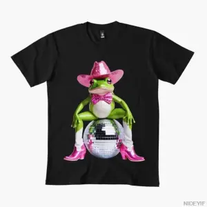 Pembe Disko Cowgirl Kurbağa T-shirt Erkekler Kadınlar Için % 100% Pamuk T Shirt Kısa Kollu Üs