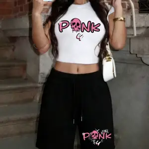 Pembe Kafatası Baskılı Babby TeeT-Shirt Pantolon Yazlık İki Parçalı Set Üstler Şortlar Seksi Tatl