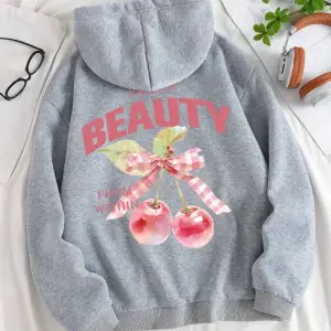 Pembe Kiraz Kapüşonlular Bayan Yaylatmak Güzellik Yay Baskı Streetweet Polar Sıcak Cep Gevşek