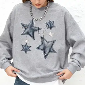 Pentagram ve Zincir Desenli Baskılı Kadın Kapüşonluları Sonbahar Koşu Tişörtü Günlük Büyük Be