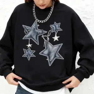 Pentagram ve Zincir Desenli Baskılı Kadın Kapüşonluları Sonbahar Koşu Tişörtü Günlük Büyük Be