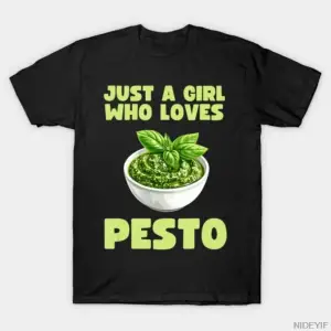 Pesto, fesleğen, makarna ve İtalyan yemeklerini seven sadece bir kız, erkekler ve kadınlar iç