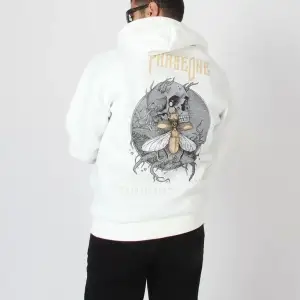 Phaseone Baskılı Beyaz Oversize Unisex Kapüşonlu