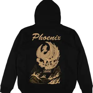 Phoenix Siyah Oversize Unisex Kapüşonlu Sweatshirt Hoodie