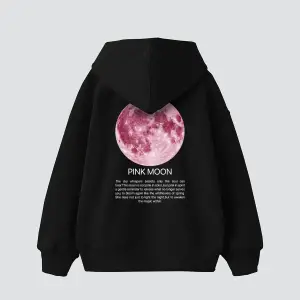 Pink Moon Baskılı Oversize Unisex Beyaz