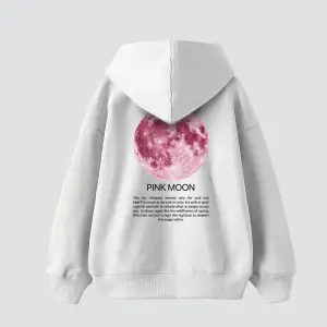 Pink Moon Baskılı Oversize Unisex Beyaz
