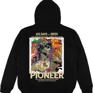 Pioneer Siyah Oversize Unisex Kapüşonlu Sweatshirt Hoodie