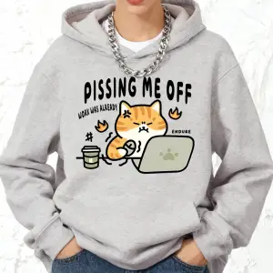 Pissing Me Off Kedi Baskılı Pamuklu Kapüşonlu Üstler Kadın Sporcu Bol Sweatshirtler Kışlık Po