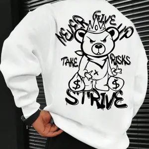 Plus Bear And Slogan Graphic Sweatshirt Beyaz