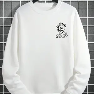 Plus Bear And Slogan Graphic Sweatshirt Beyaz