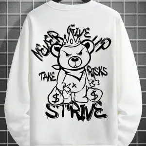 Plus Bear And Slogan Graphic Sweatshirt Beyaz