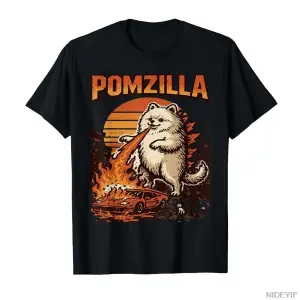 Pomzilla Pomeranian Köpek Vintage Canavar Pom Köpek Sevgilisi T-shirt Erkekler Kadınlar Için