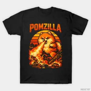 Pomzilla Pomeranian Köpek Vintage Canavar Pom Köpek Sevgilisi T-shirt Erkekler Kadınlar Için