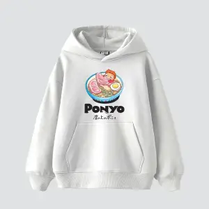 Ponyo Baskılı Oversize Unisex Beyaz