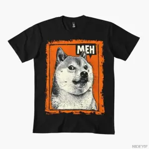 Pop Art Shiba Inu MEH Konuşma Balonu Tişörtü Erkekler Kadınlar için % 100% Pamuklu Tişörtler